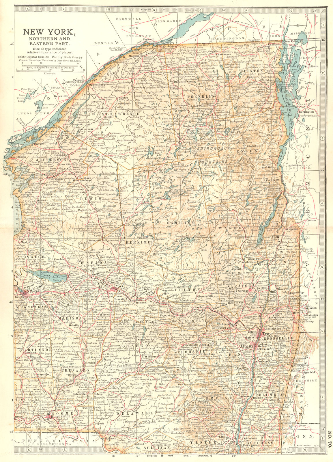 NEW YORK STATE.North/East w/ Revolutionary War/1812 War battles/dates 1903 map
