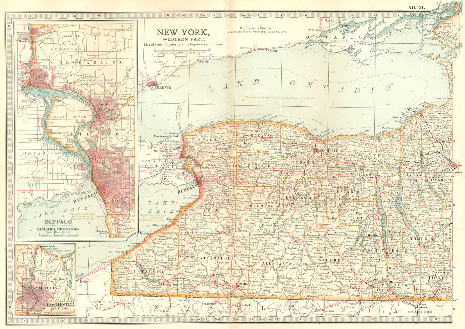 NEW YORK STATE WEST.Buffalo Niagara Rochester.1812-14 1756-59 battles 1903 map