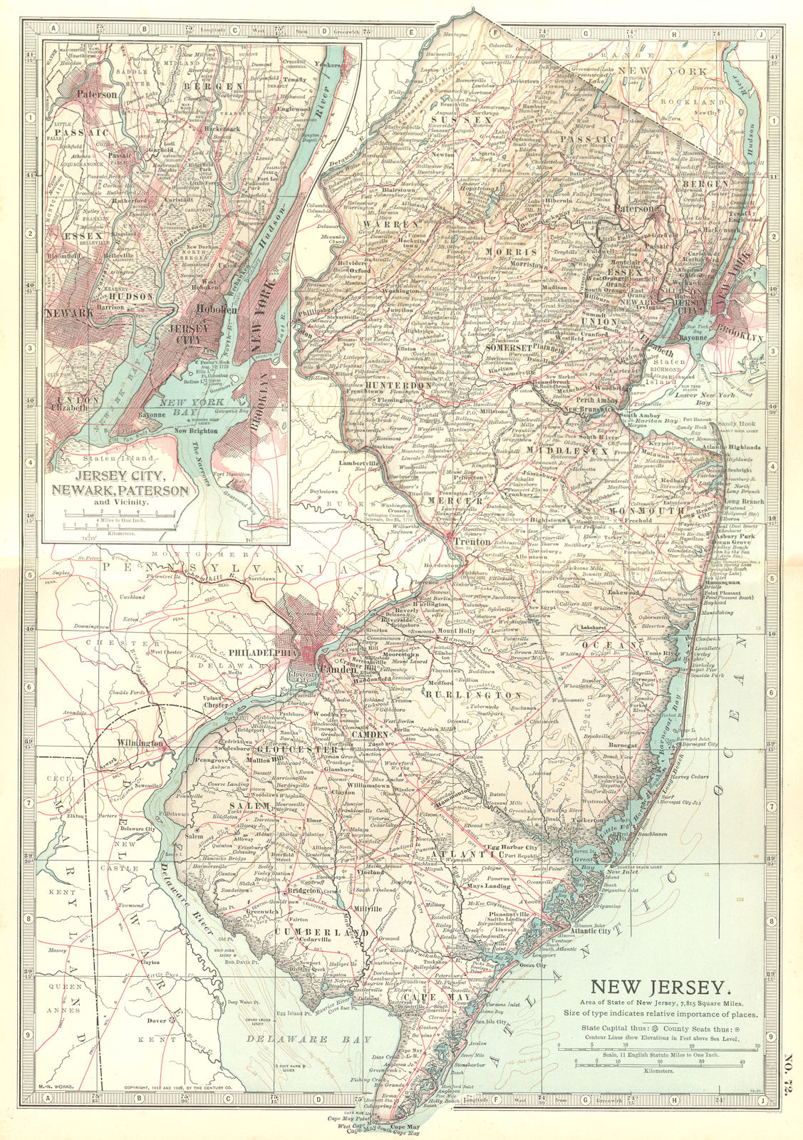 Associate Product NEW JERSEY. Jersey City Newark. Revolutionary war battlefields/dates 1903 map