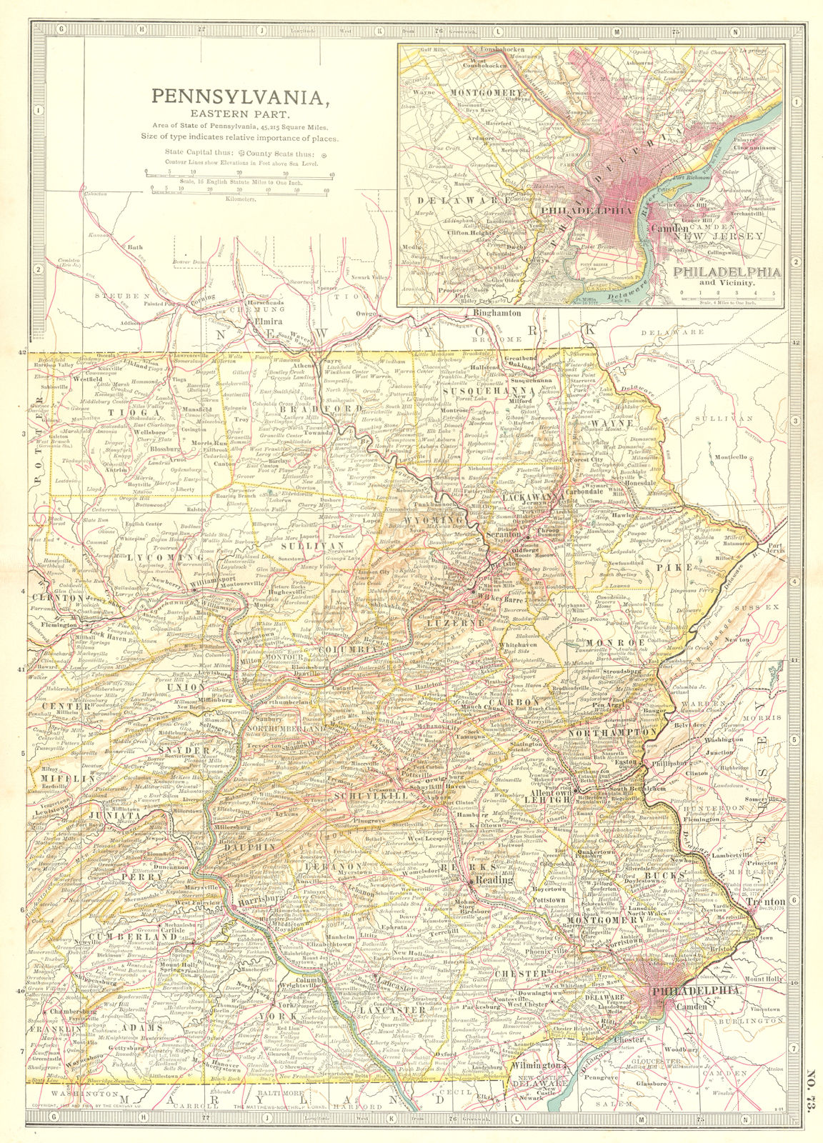 PENNSYLVANIA EAST,PHILADELPHIA. Shows Gettysburg & 1777 battles/dates 1903 map