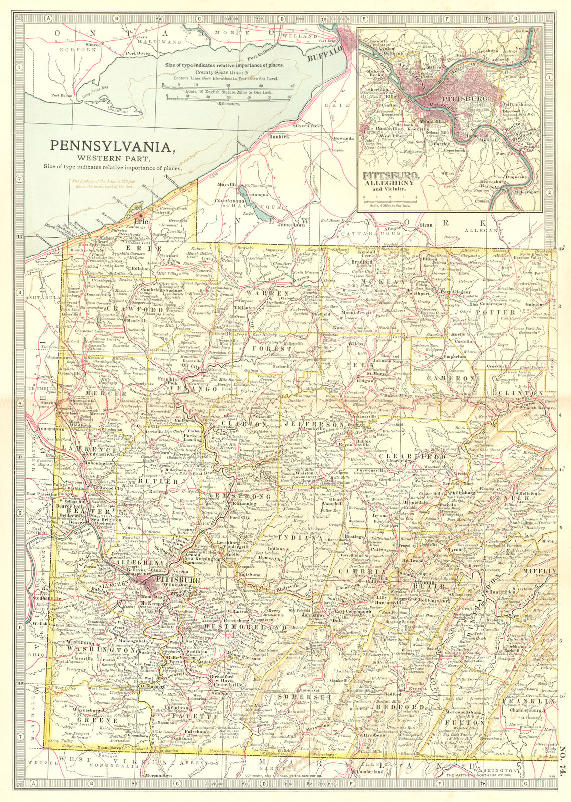 PENNSYLVANIA WEST PITTSBURG. 3 French & Indian War battles/dates 1754/5 1903 map