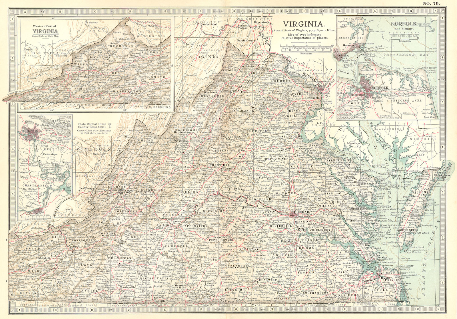 Associate Product VIRGINIA.Norfolk Richmond Petersburg.w/ Civil War battlefields/dates 1903 map