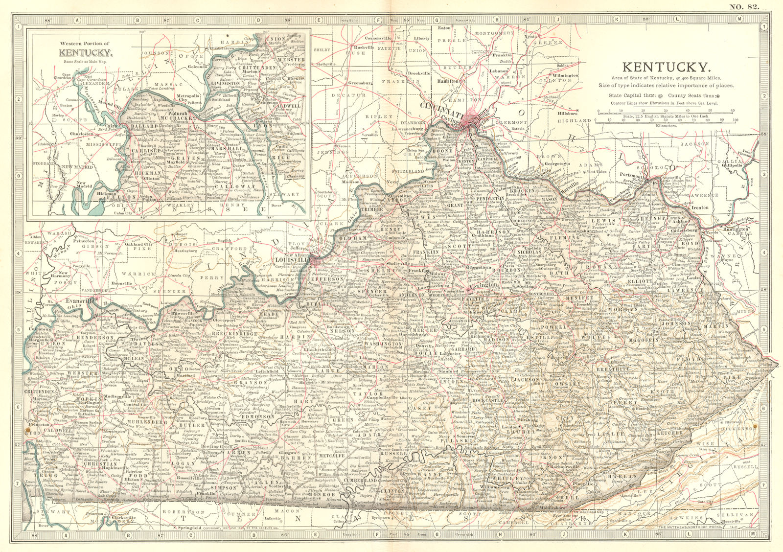 KENTUCKY. State map showing civil war battlefields & dates. Britannica 1903