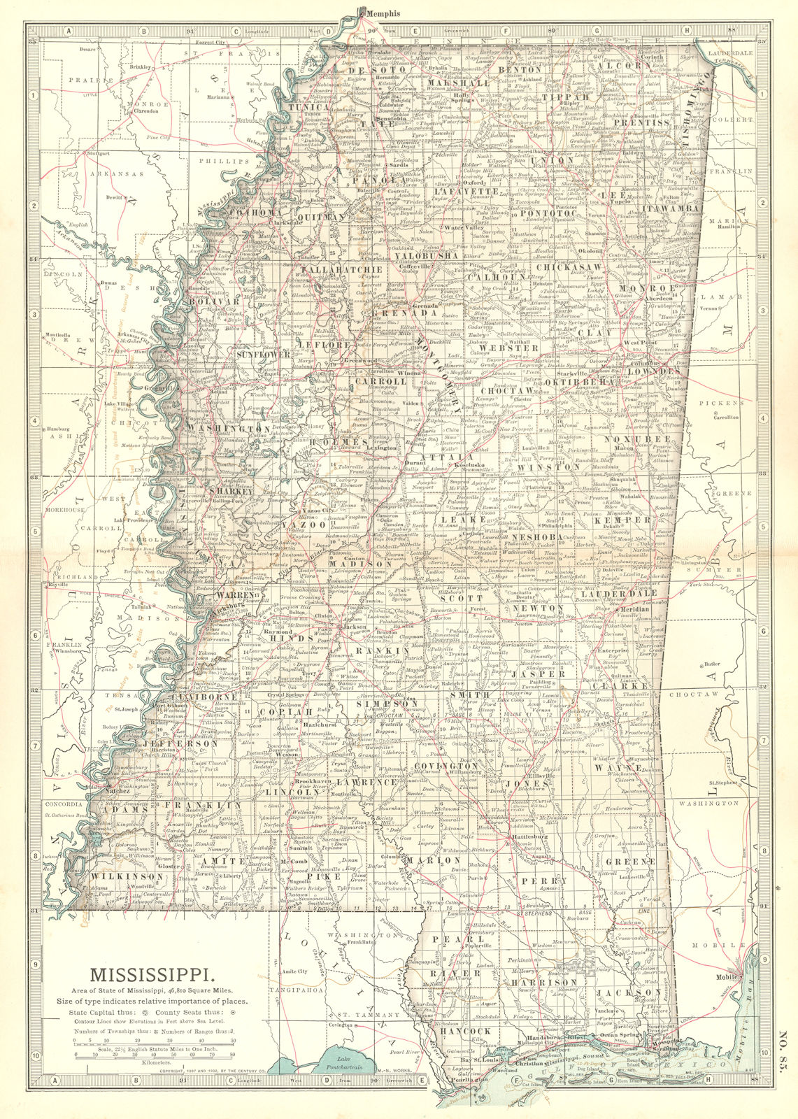 MISSISSIPPI. State. Civil war battlefields/dates.Choctaw treaty lines 1903 map