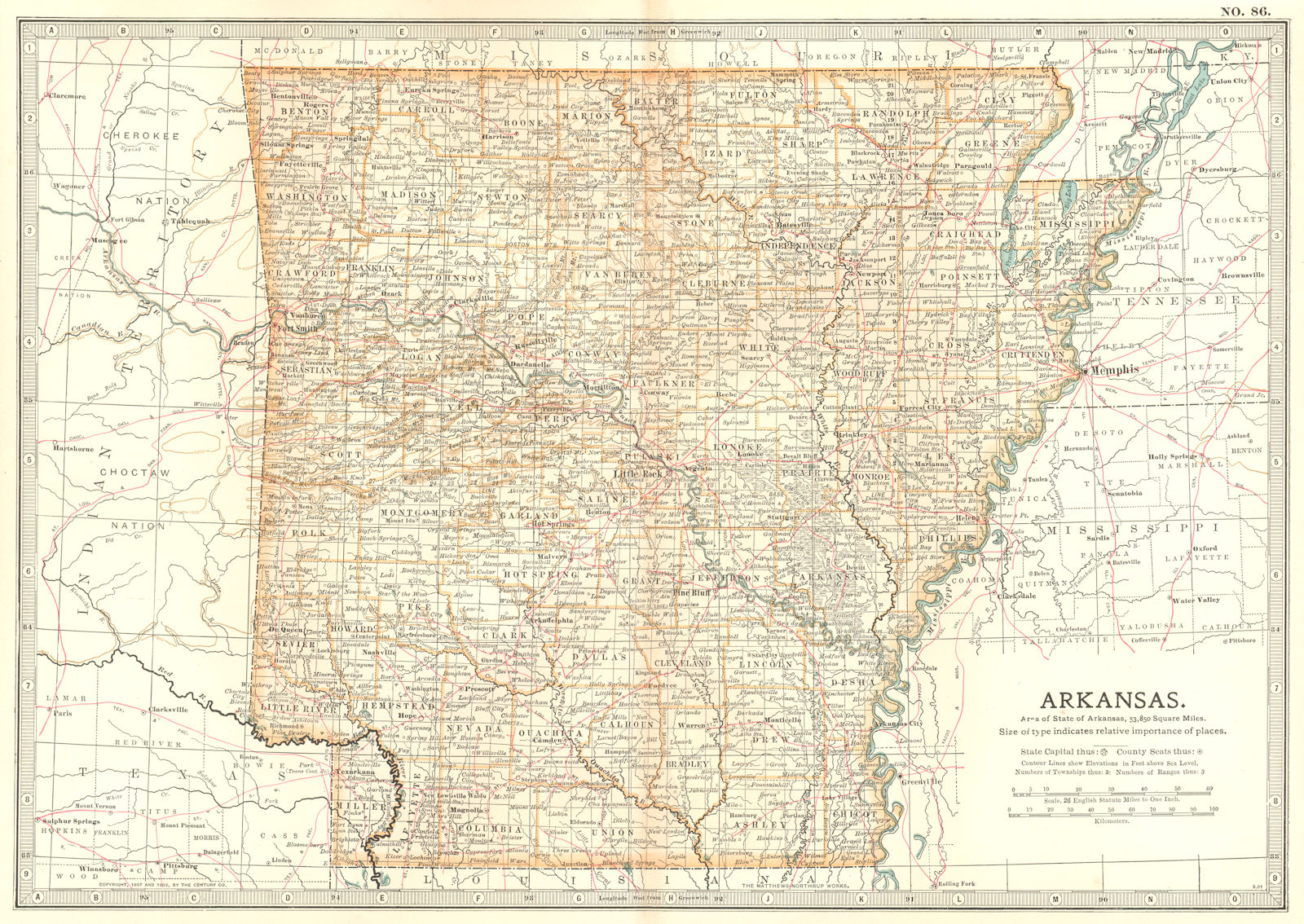 ARKANSAS. State map showing counties & civil war battlefields/dates 1903