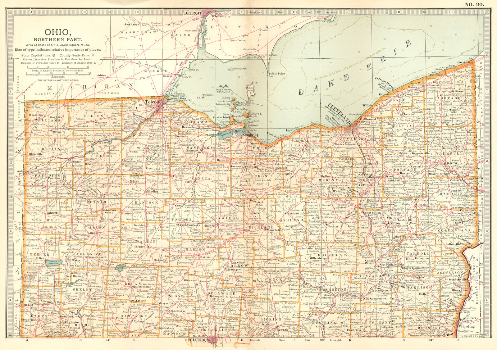 OHIO NORTH. Shows battlefields/dates Northwest Indian War & 1812 War 1903 map