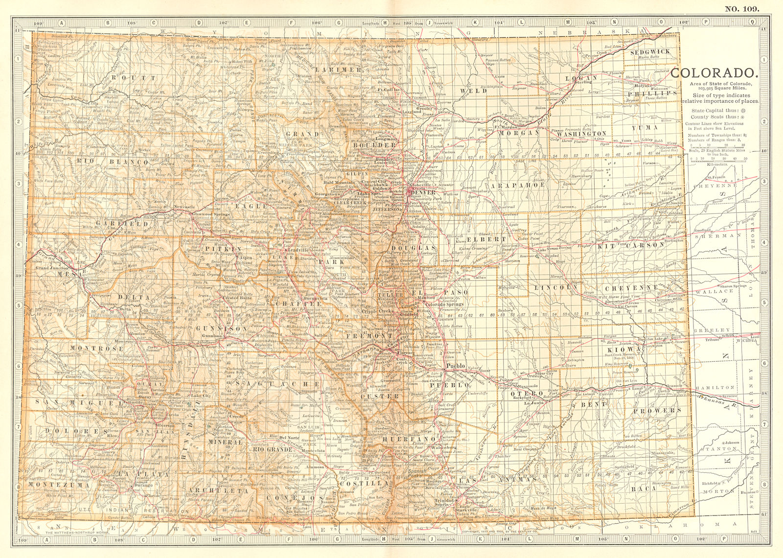 Associate Product COLORADO. State map. Counties. Sand Creek Massacre. Indian fights 1868 1903