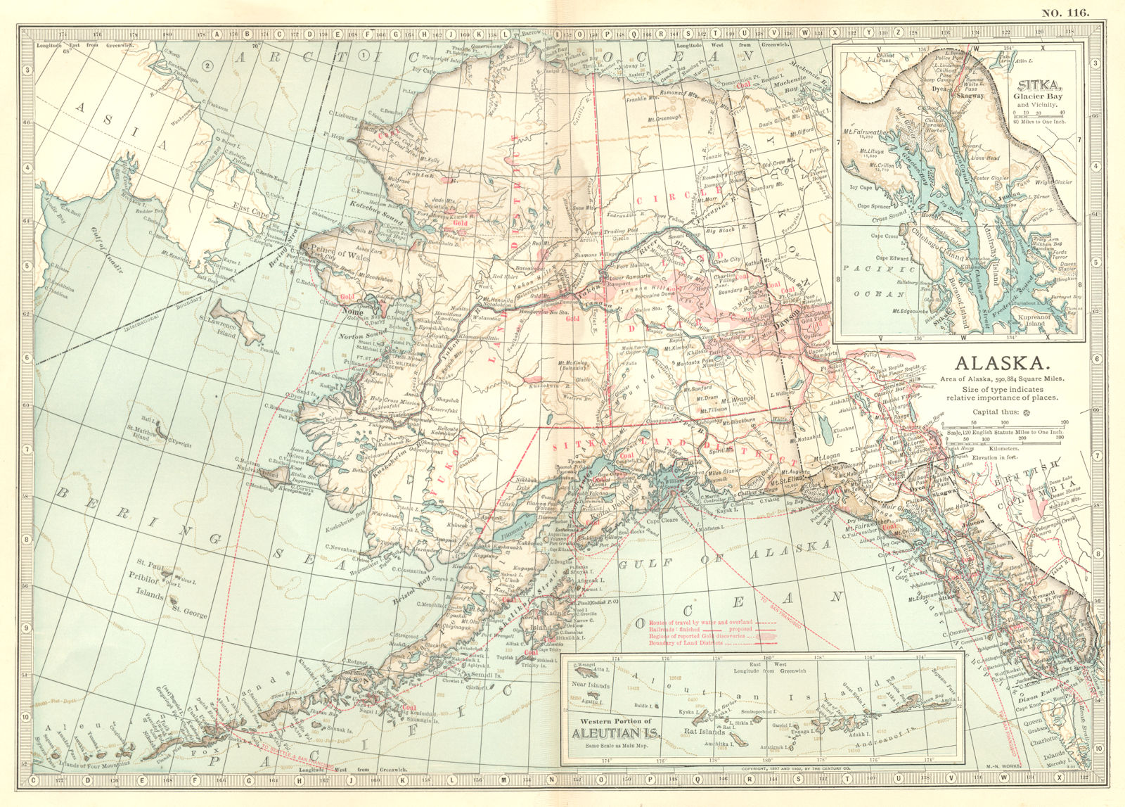 Associate Product ALASKA. Showing boroughs. Inset Aleutian Isles, Sitka, Glacier Bay  1903 map