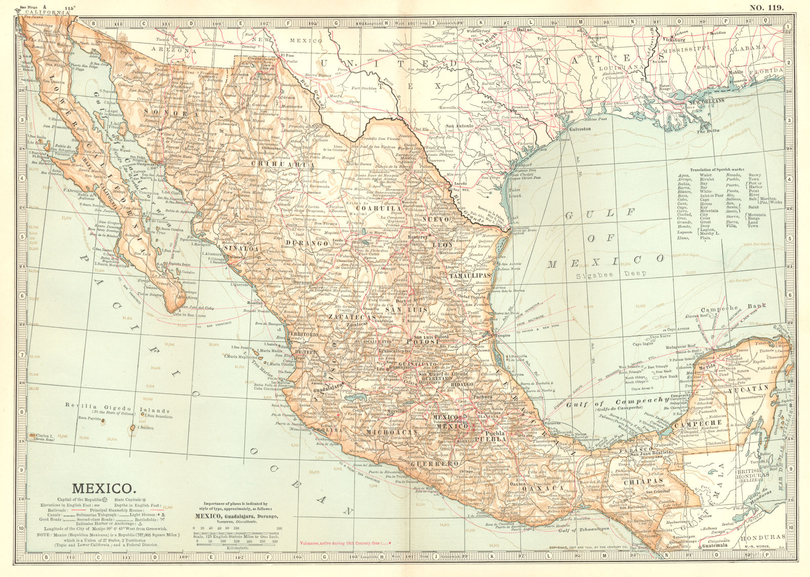 MEXICO. Showing railroads roads steamship routes & battlefields 1903 old map