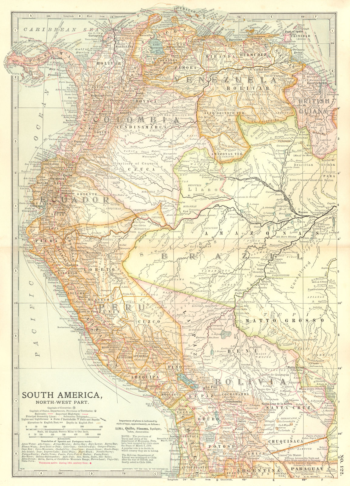 PERU BOLIVIA CHILE.shows battles/dates inc.War of the Pacific 1877-80 1903 map