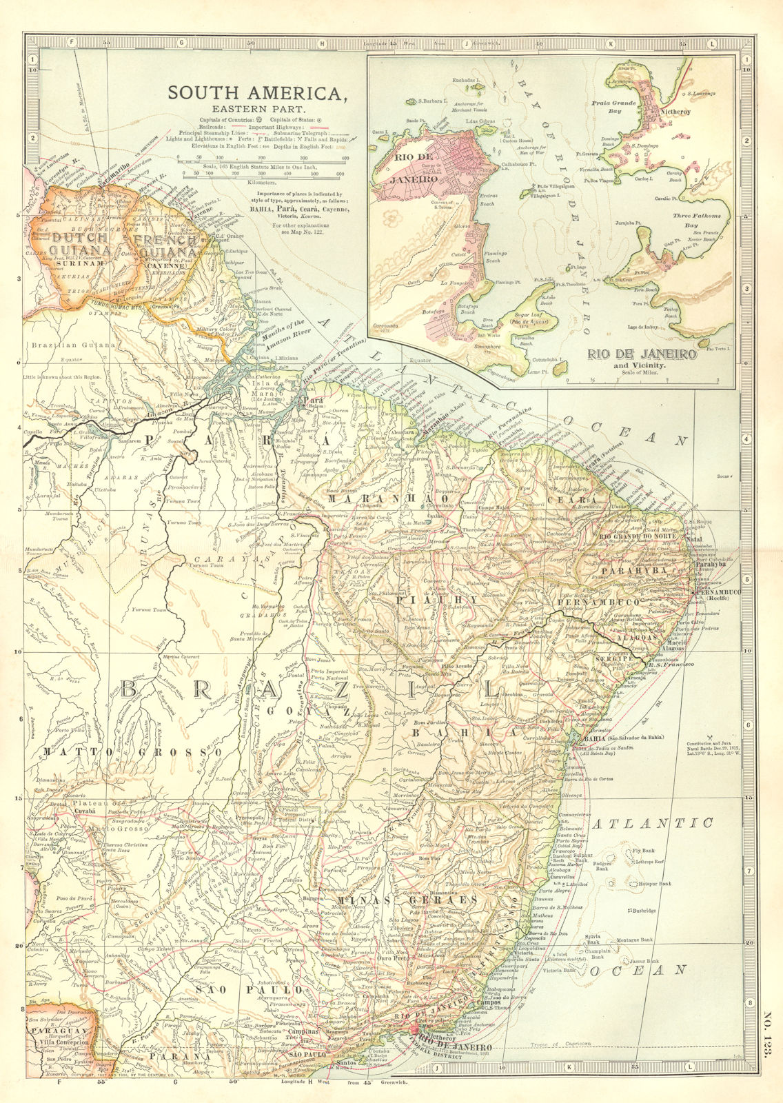 BRAZIL.Shows"Proposed Federal District" (now Brasilia);Rio de Janeiro 1903 map