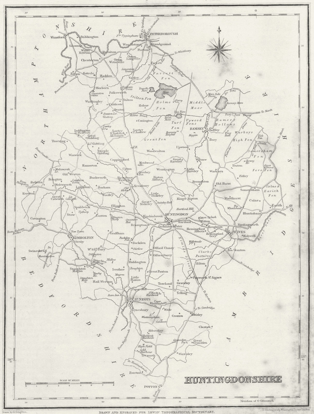 HUNTS. Huntingdonshire. Lewis 1835 old antique vintage map plan chart