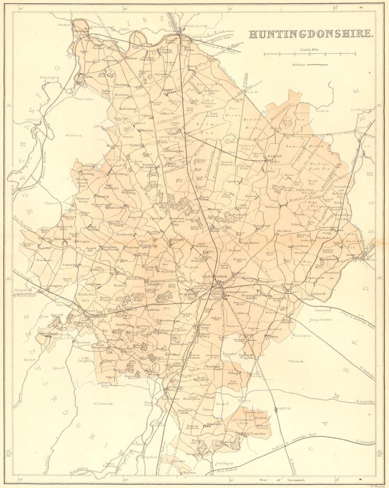 HUNTS. Huntingdonshire. Virtue 1860 old antique vintage map plan chart