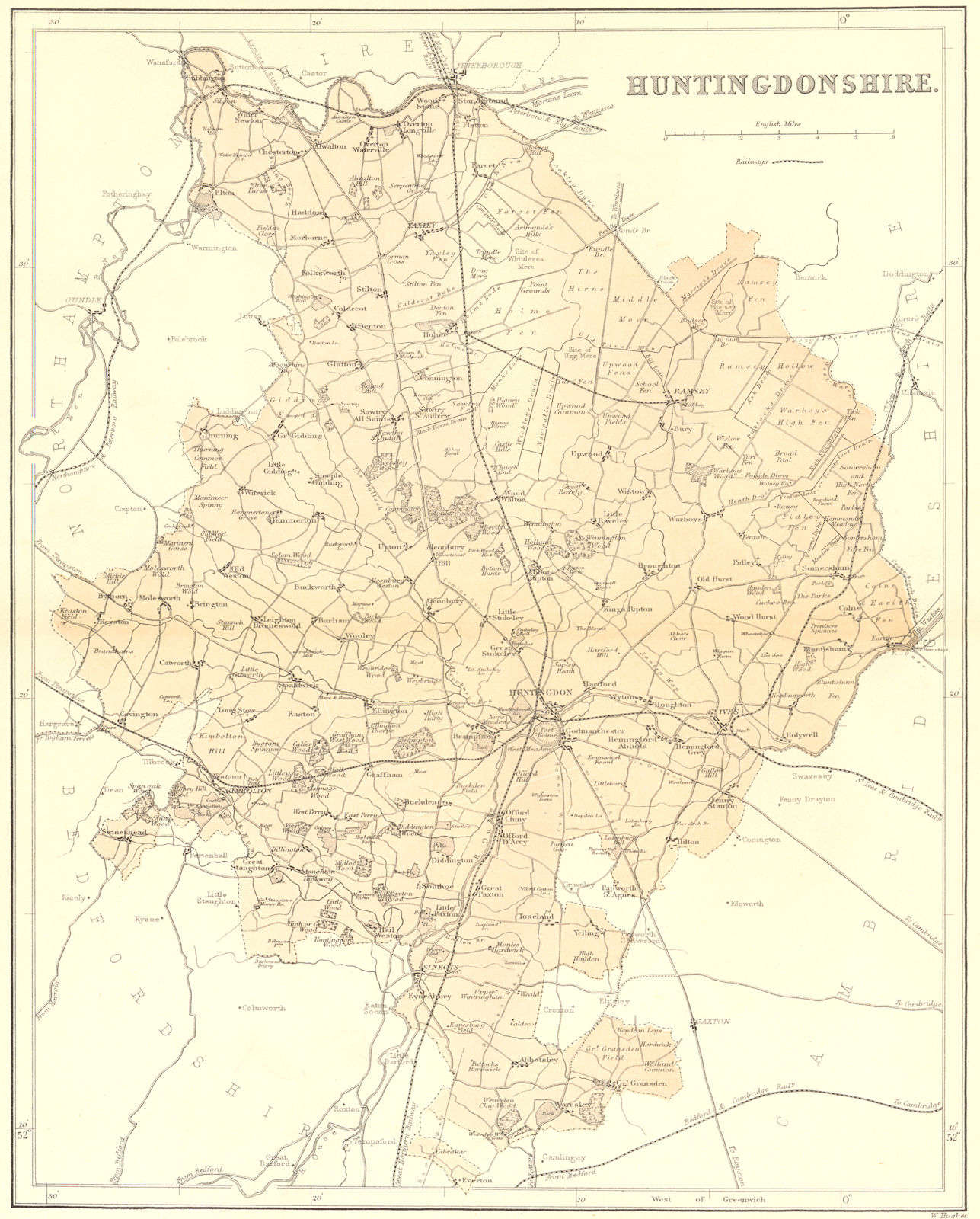 HUNTS. Huntingdonshire. Virtue 1870 old antique vintage map plan chart