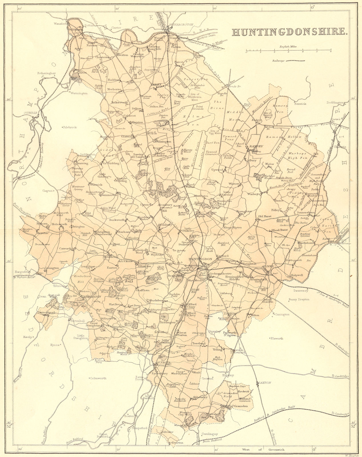 HUNTS. Huntingdonshire. Virtue 1868 old antique vintage map plan chart