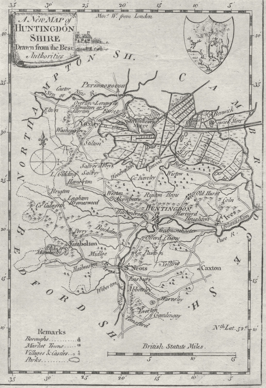 HUNTS. Huntingdonshire. Walpoole Hogg 1784 old antique vintage map plan chart