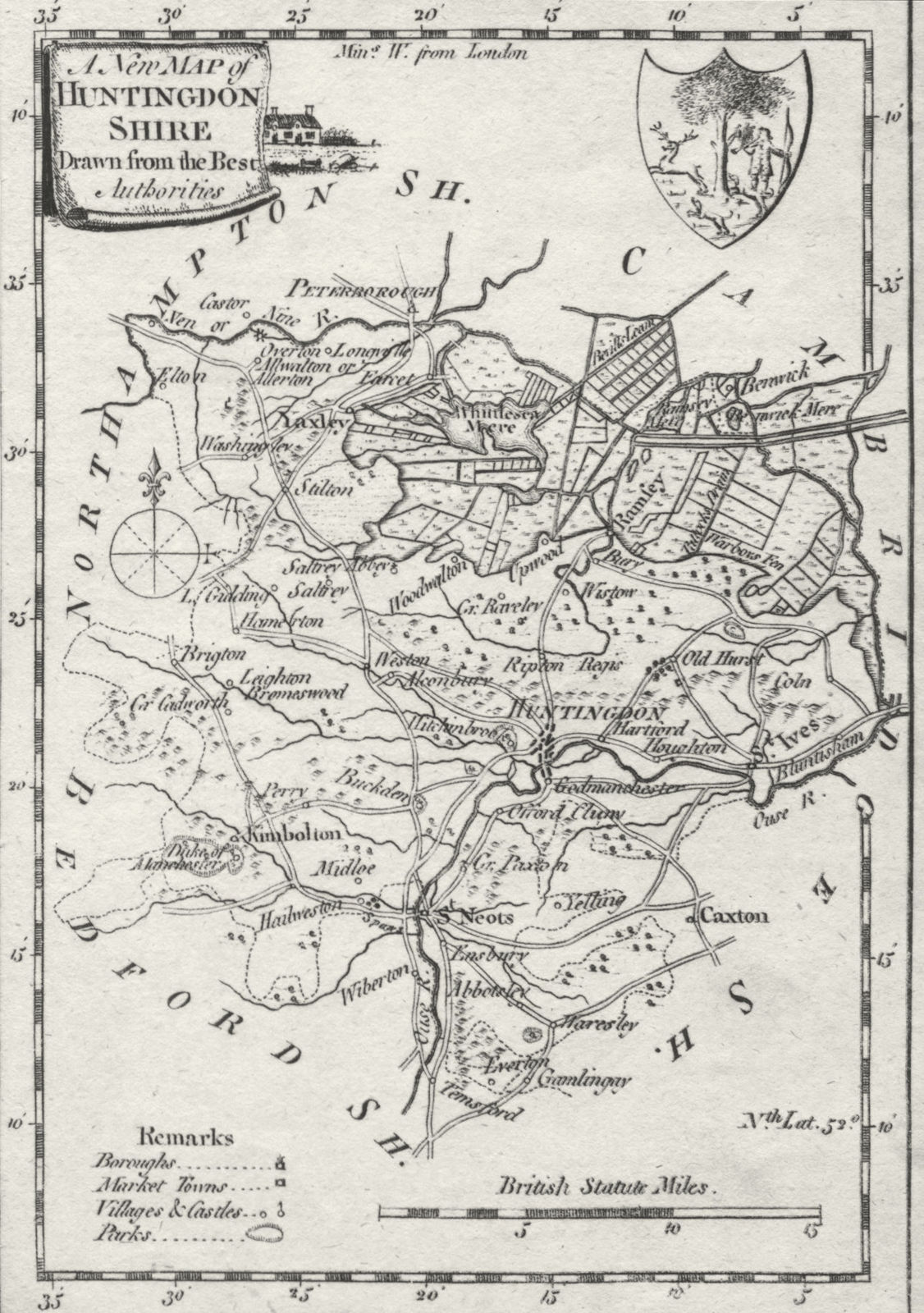 HUNTS. Huntingdonshire. Walpoole Hogg 1780 old antique vintage map plan chart