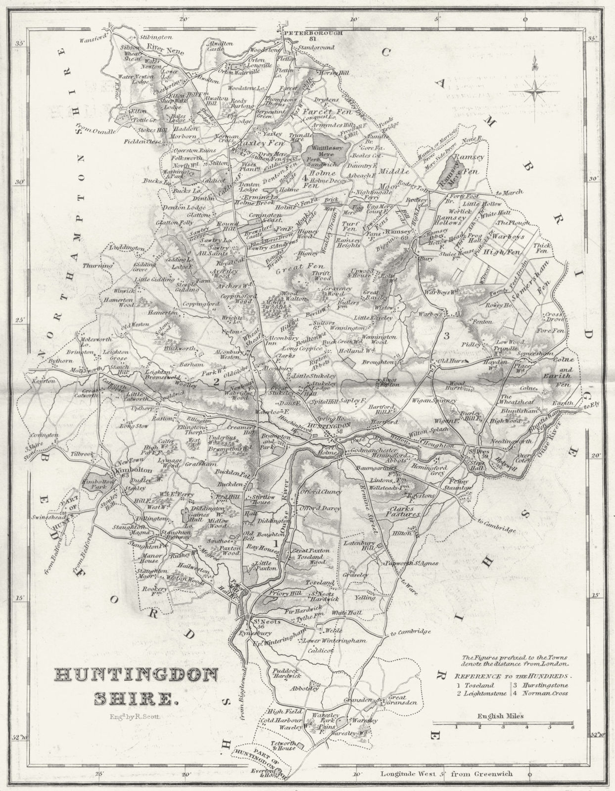 HUNTS. Huntingdonshire. Fullarton 1841 old antique vintage map plan chart
