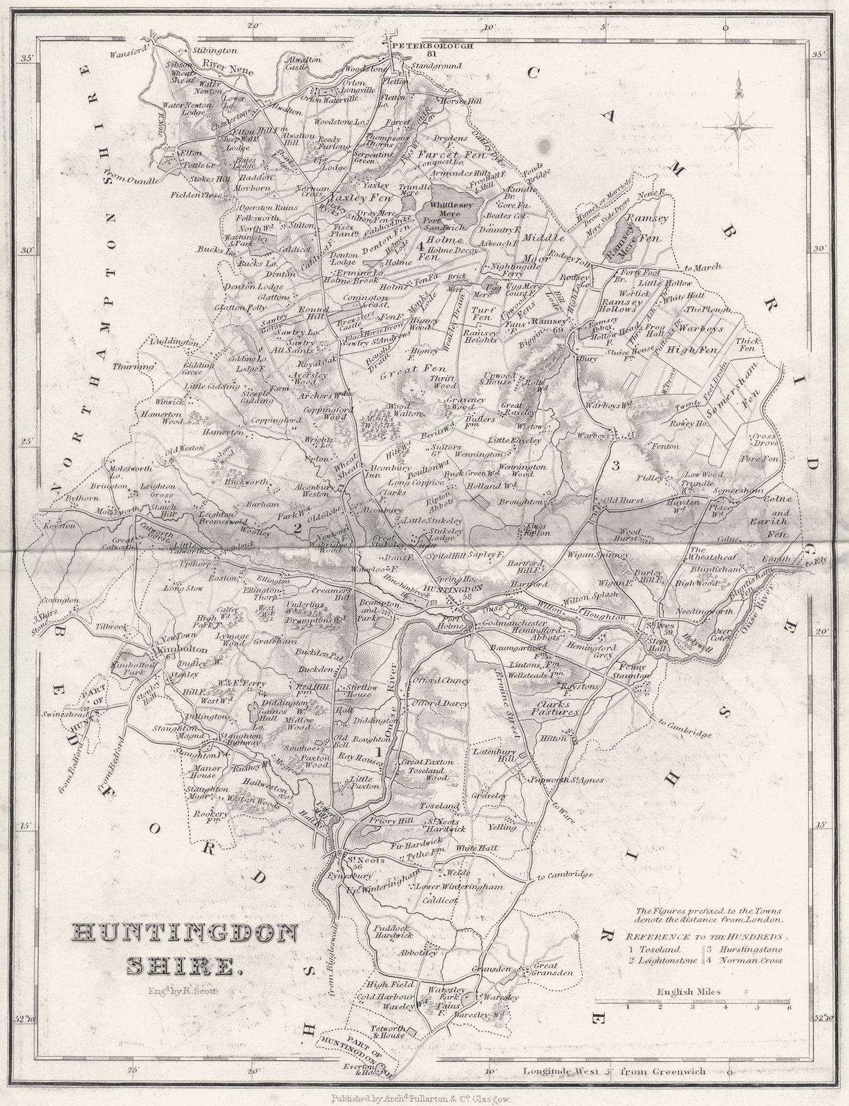 Associate Product HUNTS. Huntingdonshire. Fullarton 1844 old antique vintage map plan chart