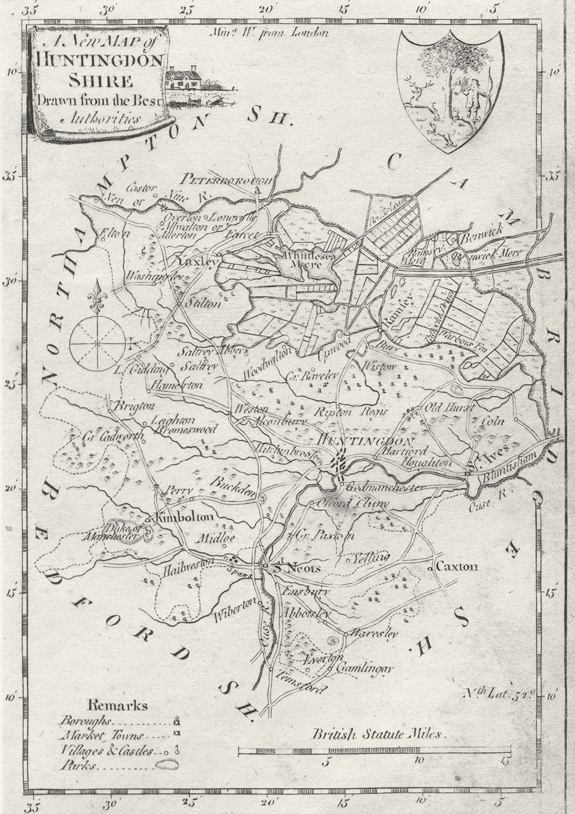 HUNTS. Huntingdonshire. Dalton Hogg. (Divided) 1784 old antique map plan chart