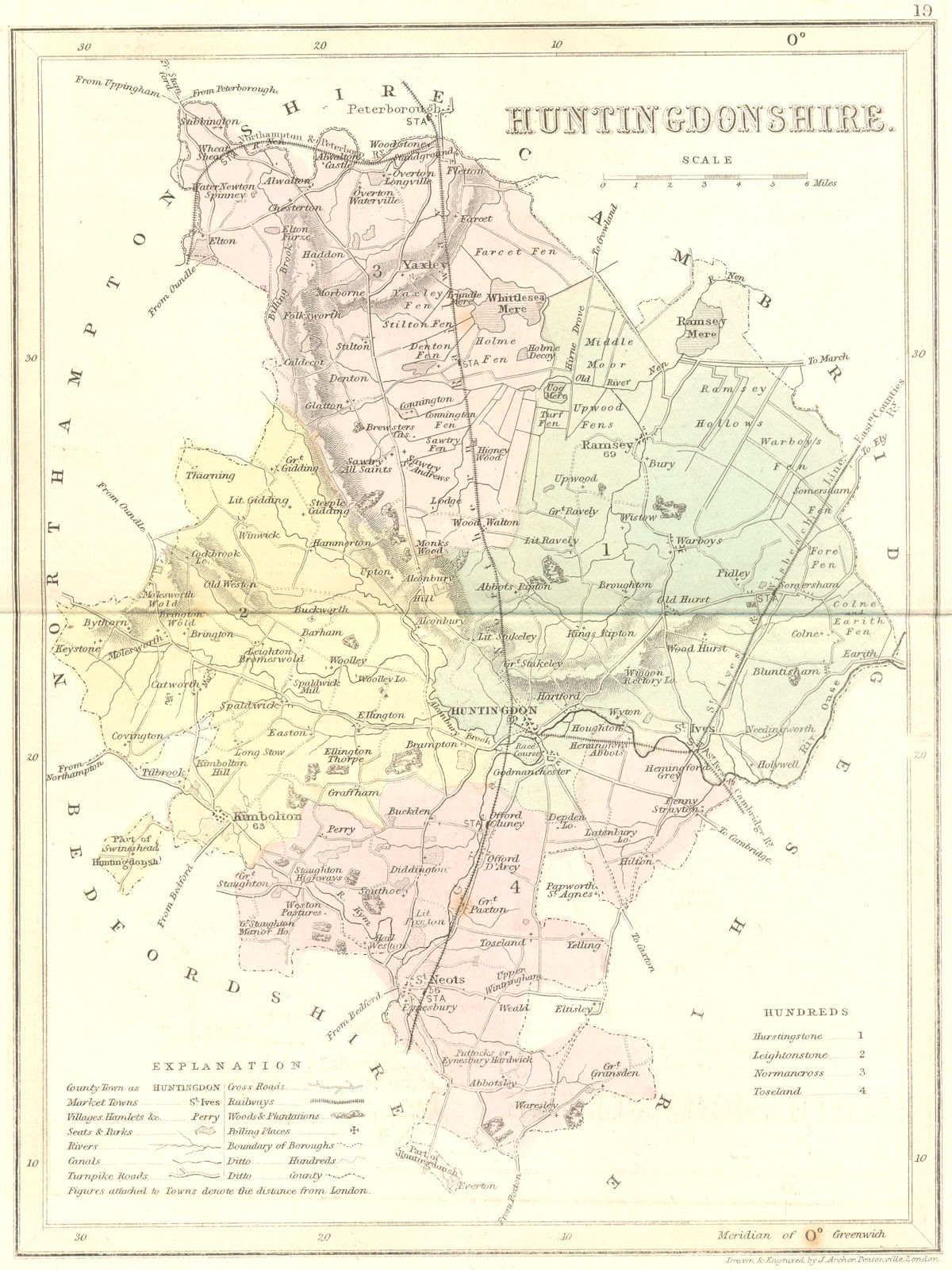 Associate Product HUNTS. Huntingdonshire. Archer Dugdale c1840 old antique map plan chart