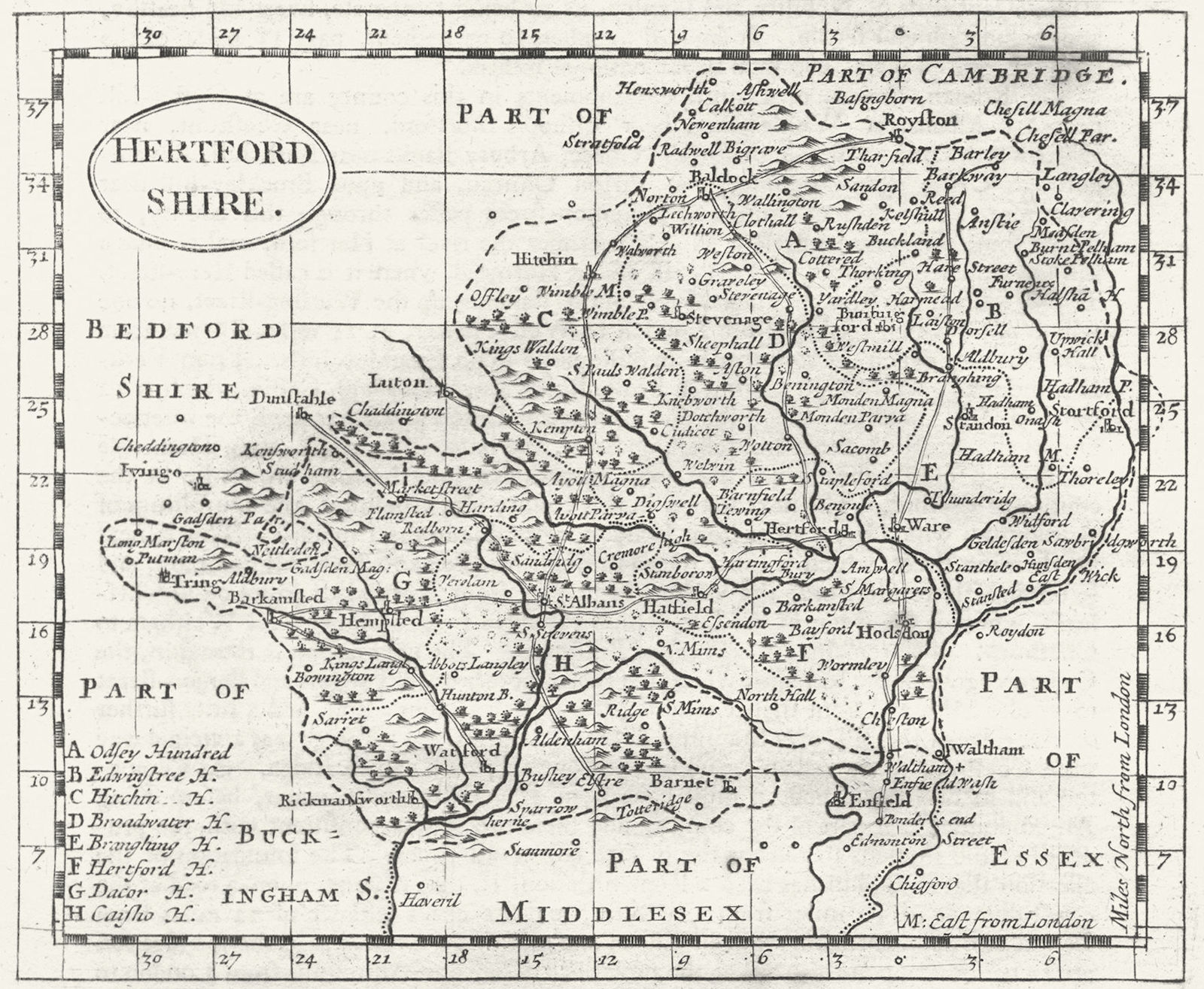 HERTS. Hertfordshire. Grose Seller 1795 old antique vintage map plan chart