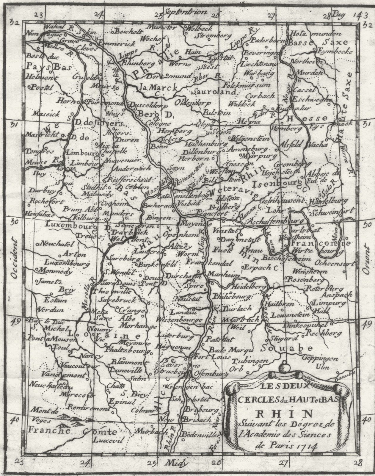GERMANY FRANCE. Rhin Rhine Rhein. Buffier 1749 old antique map plan chart