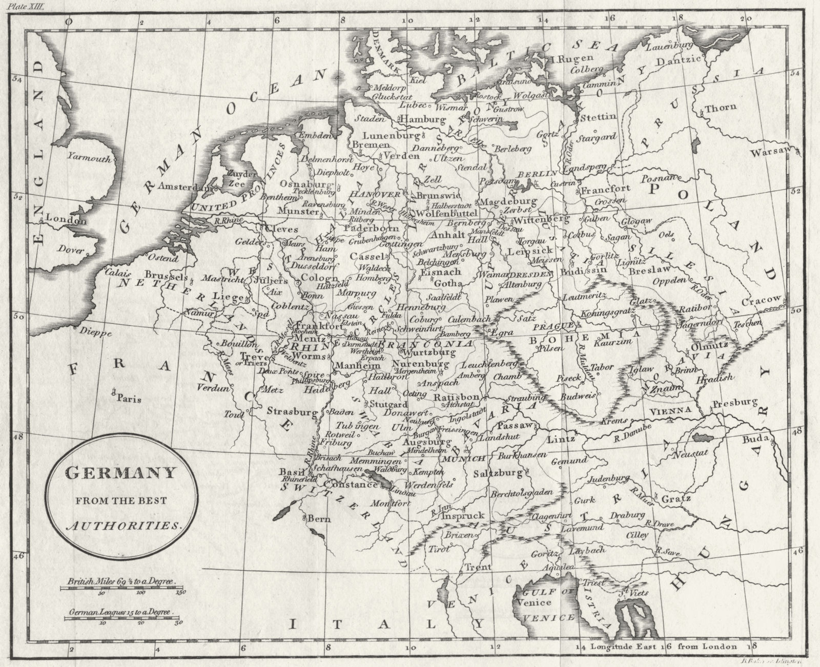 GERMANY. Baker 1810 old antique vintage map plan chart