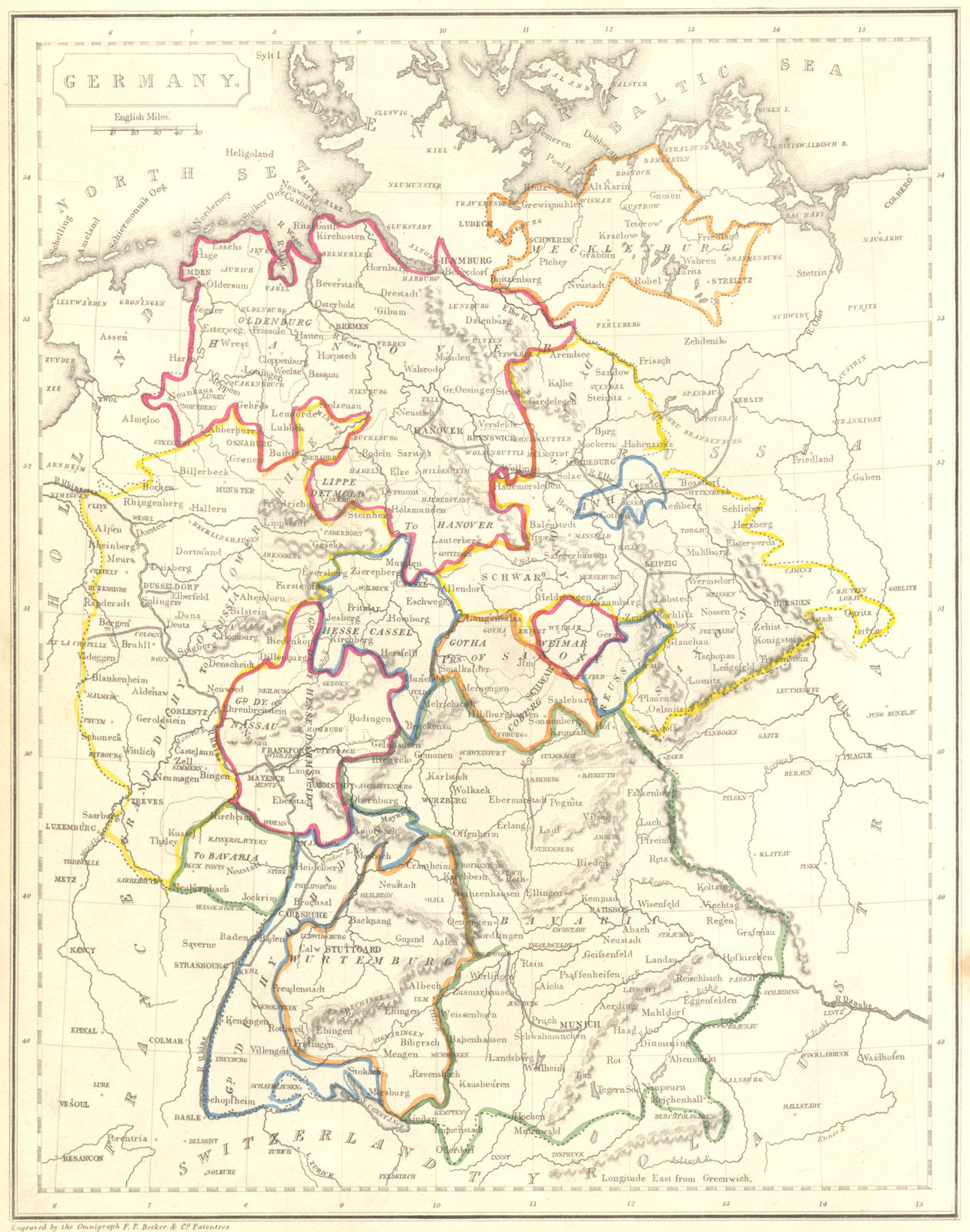 GERMANY. Becker 1848 old antique vintage map plan chart