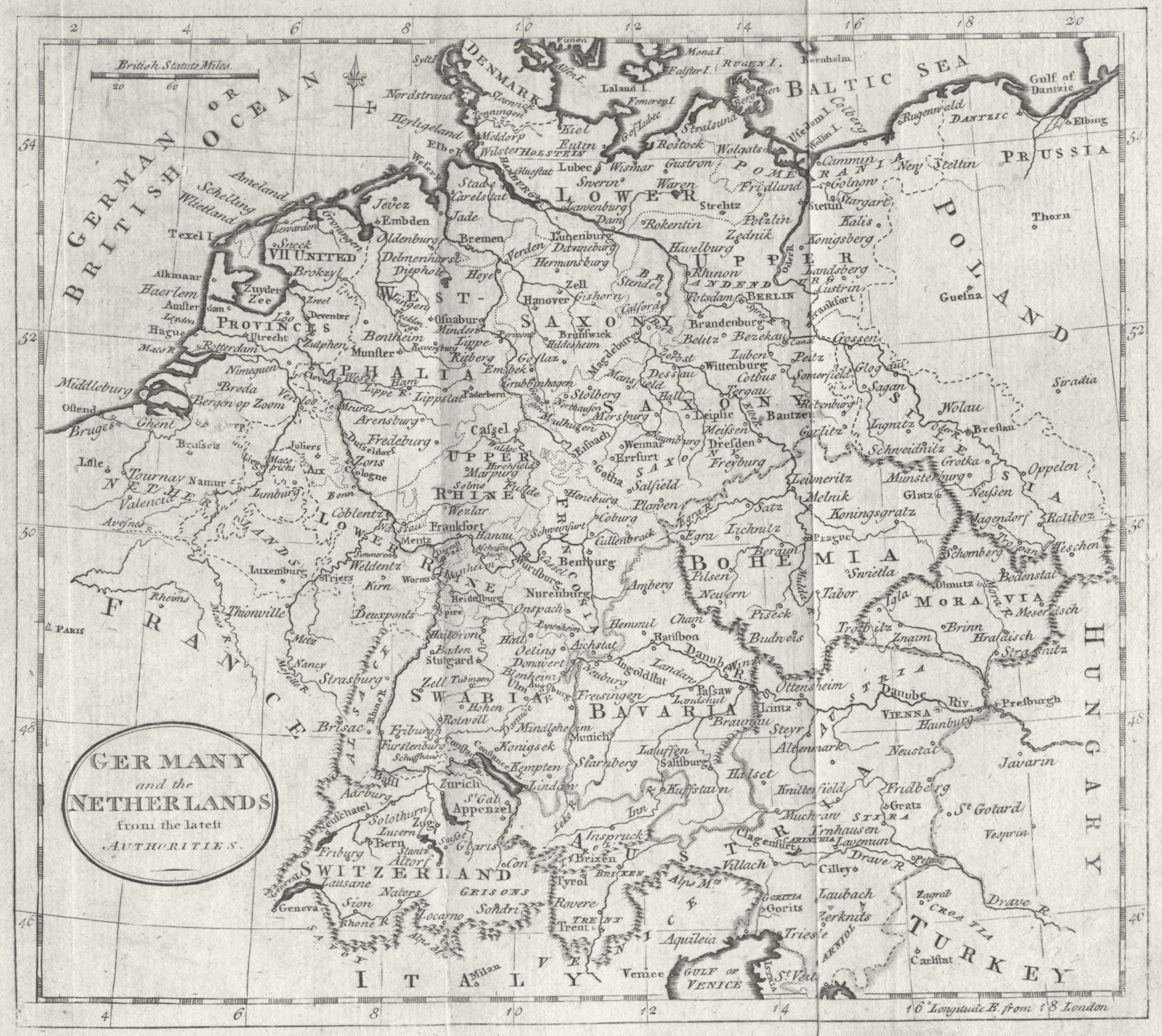 GERMANY. & Netherlands. Guthrie inc 1787 old antique vintage map plan chart