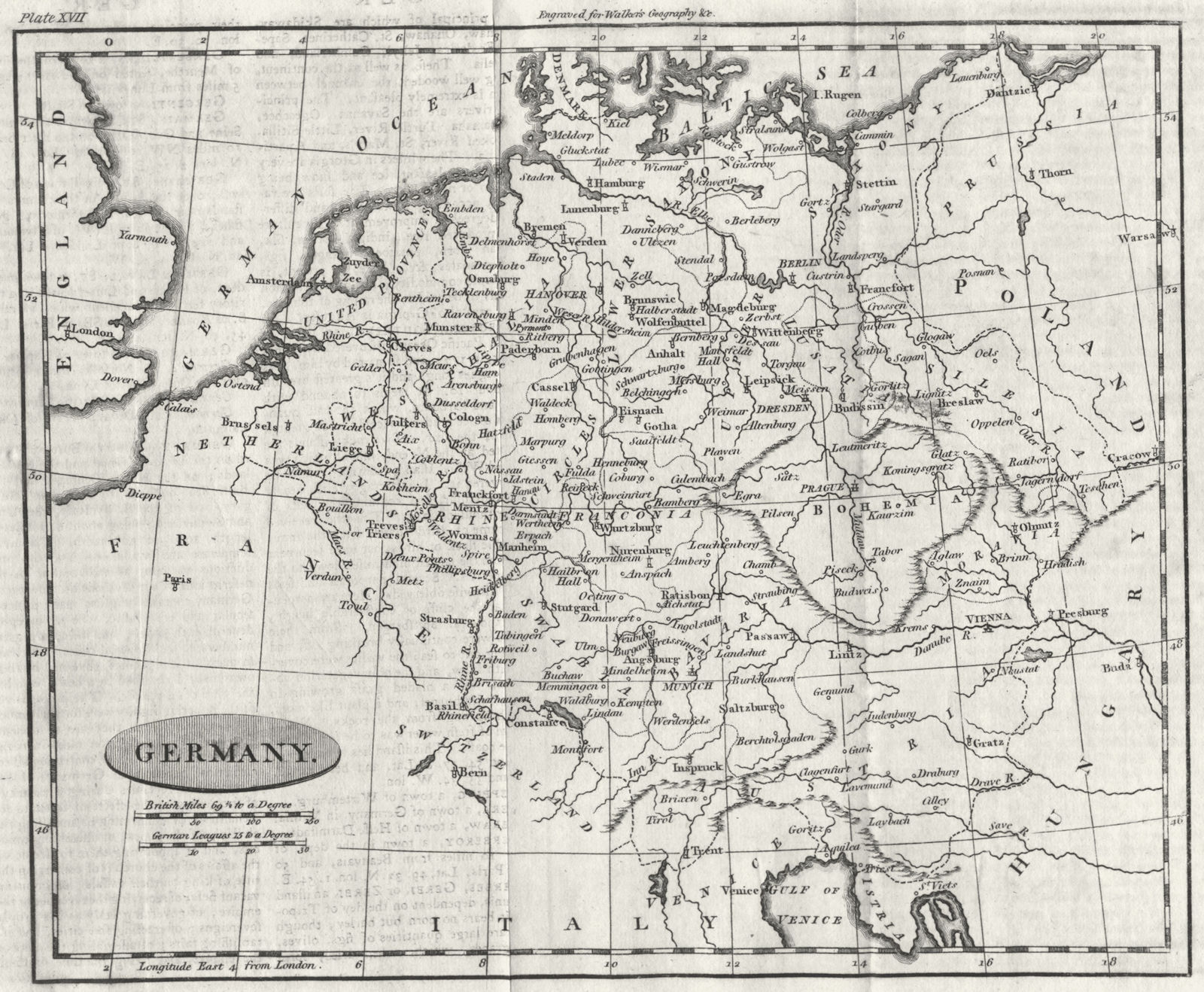 GERMANY. Walker  1795 old antique vintage map plan chart
