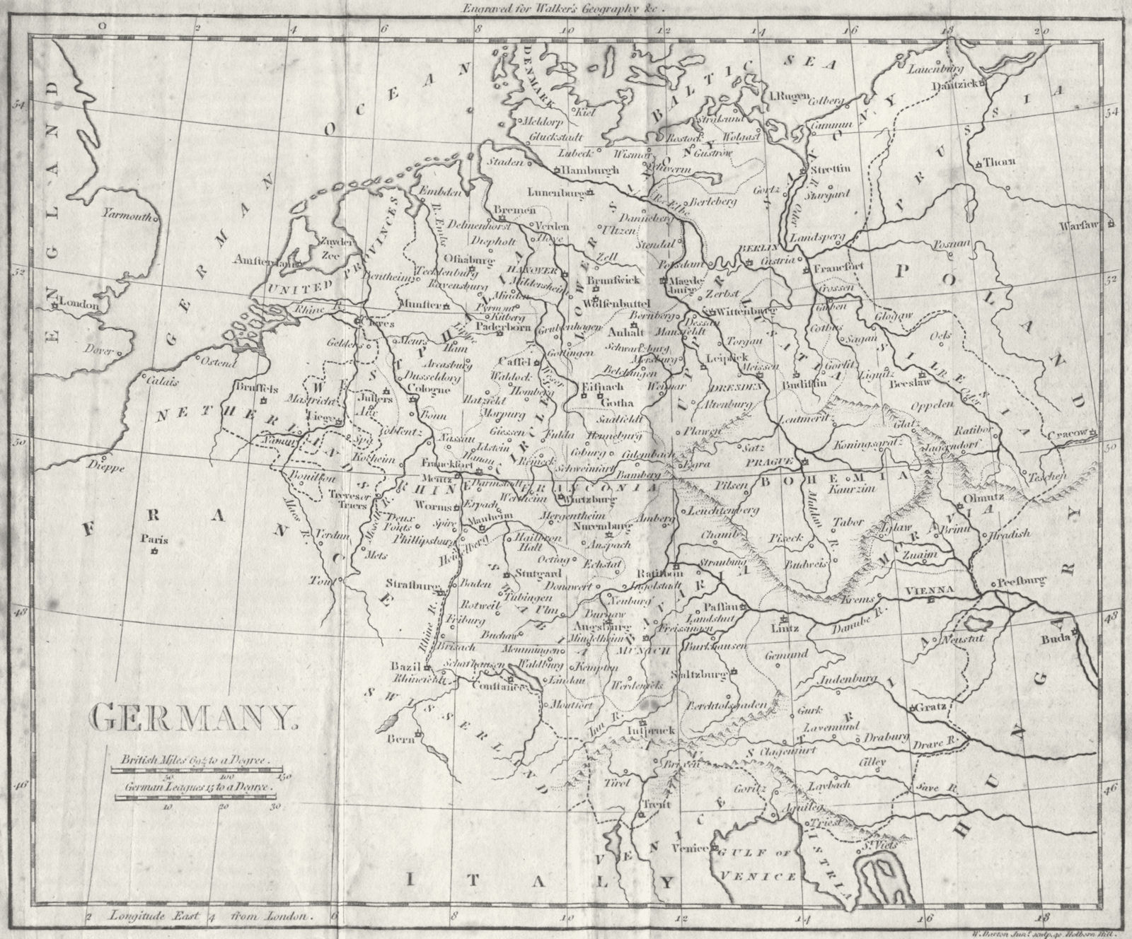 GERMANY. Walker  1807 old antique vintage map plan chart