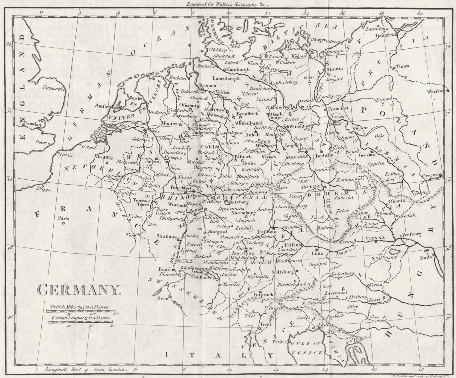 GERMANY. Walker 1805 old antique vintage map plan chart