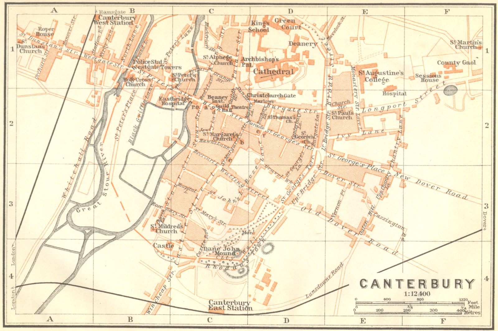 KENT. Canterbury. Town Plan. Wagner 1910 old antique vintage map chart