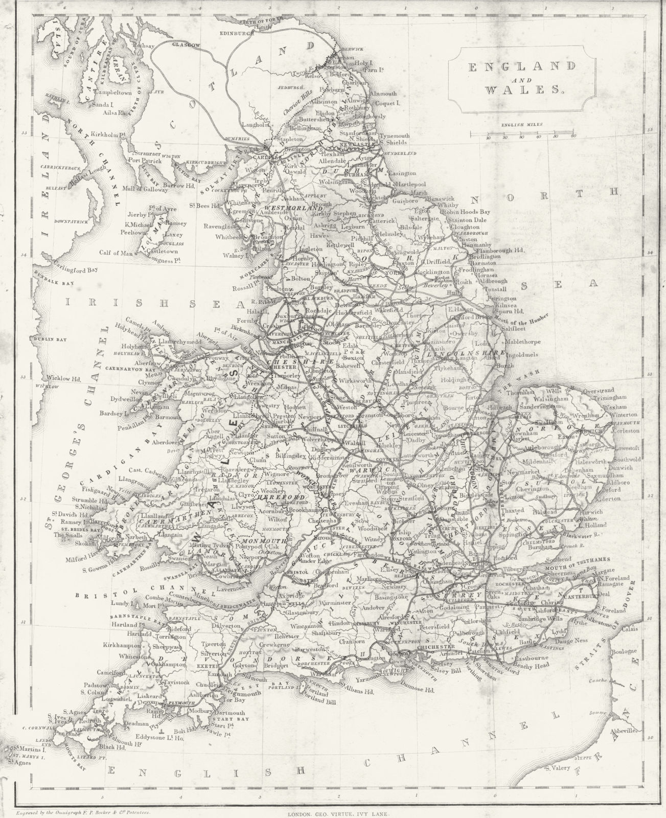 UK. England Wales. Becker Virtue 1840 old antique vintage map plan chart