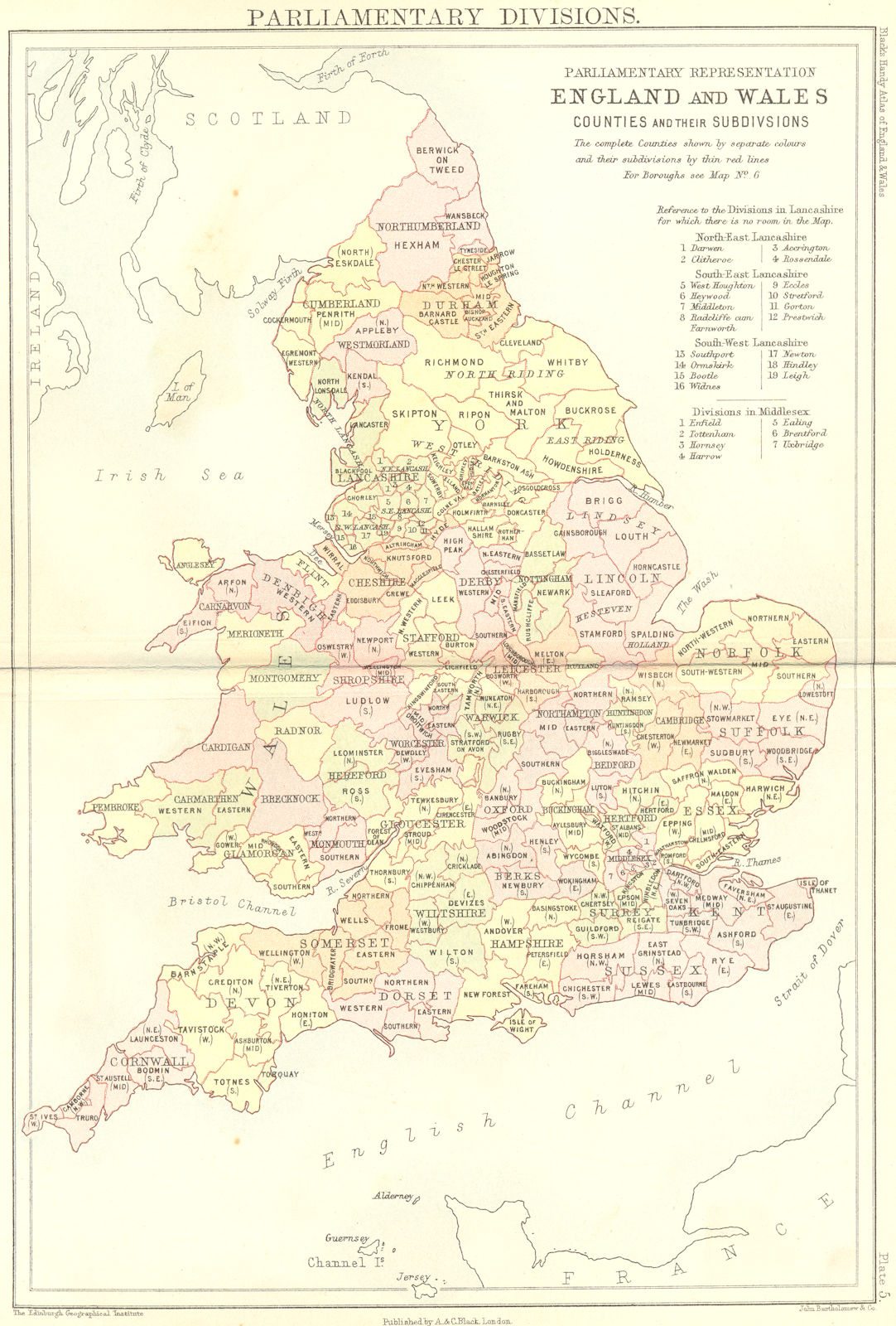 Associate Product UK. Parliamentary Divisions. England Wales. Black 1892 old antique map chart