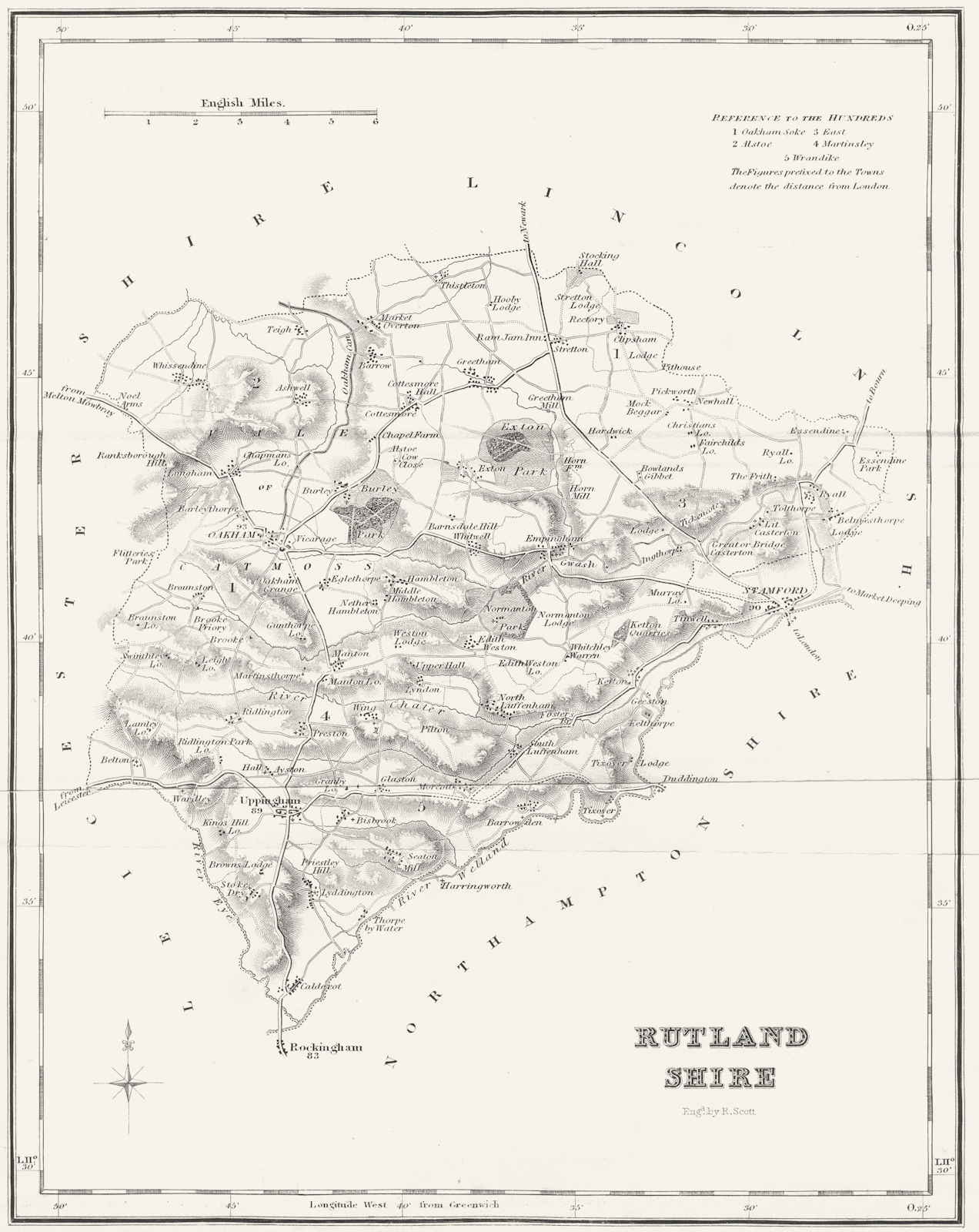 Associate Product RUTLAND. Rutlandshire. Fullarton 1845 old antique vintage map plan chart