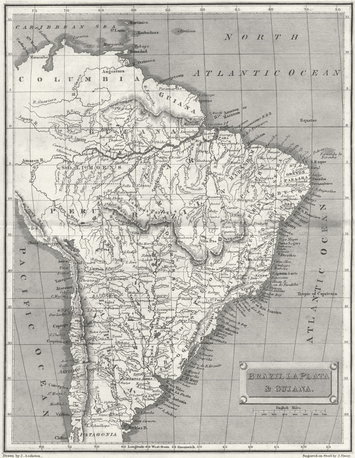 BRAZIL. La Plata & Guyana. Tegg 1827 1827 old antique vintage map plan chart