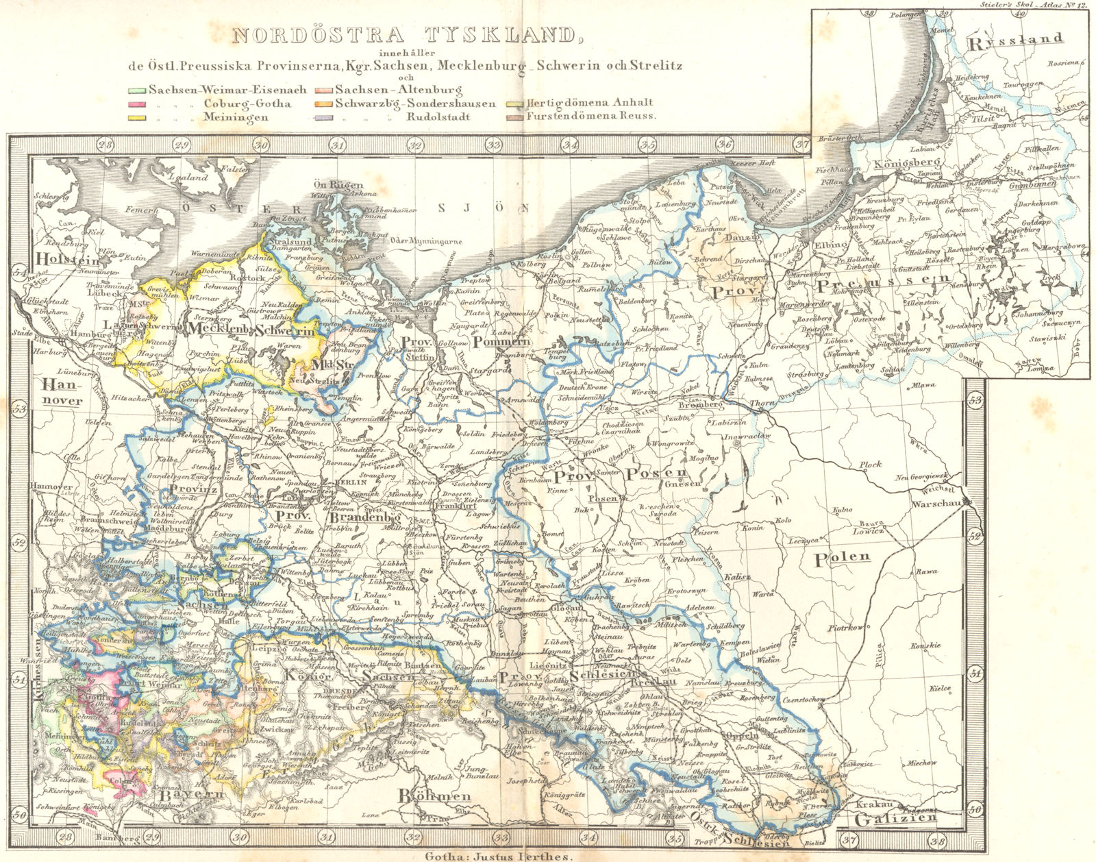 GERMANY. Nordostra Tyskland. North. Stieler 1861 old antique map plan chart