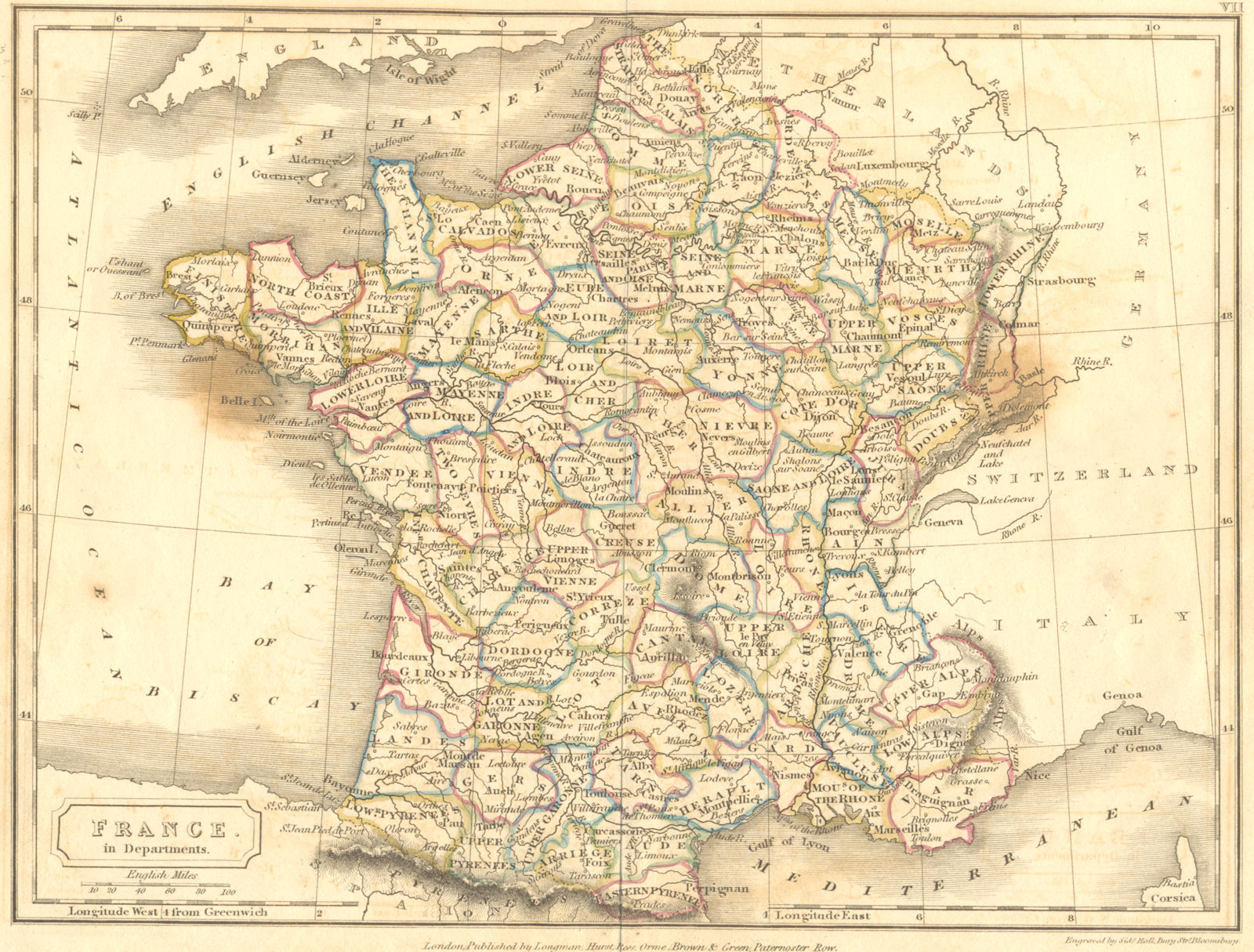 FRANCE. Departments. Sidney Hall 1850 old antique vintage map plan chart