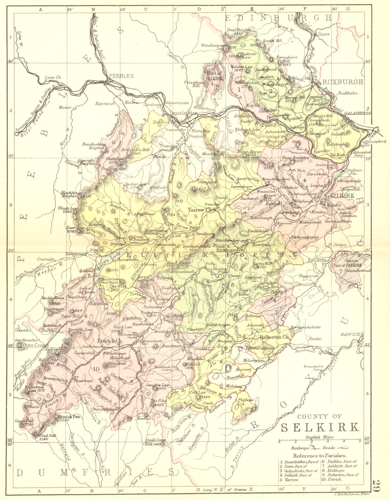 SCOTLAND. Selkirk. Selkirkshire. Philip 1891 old antique map plan chart