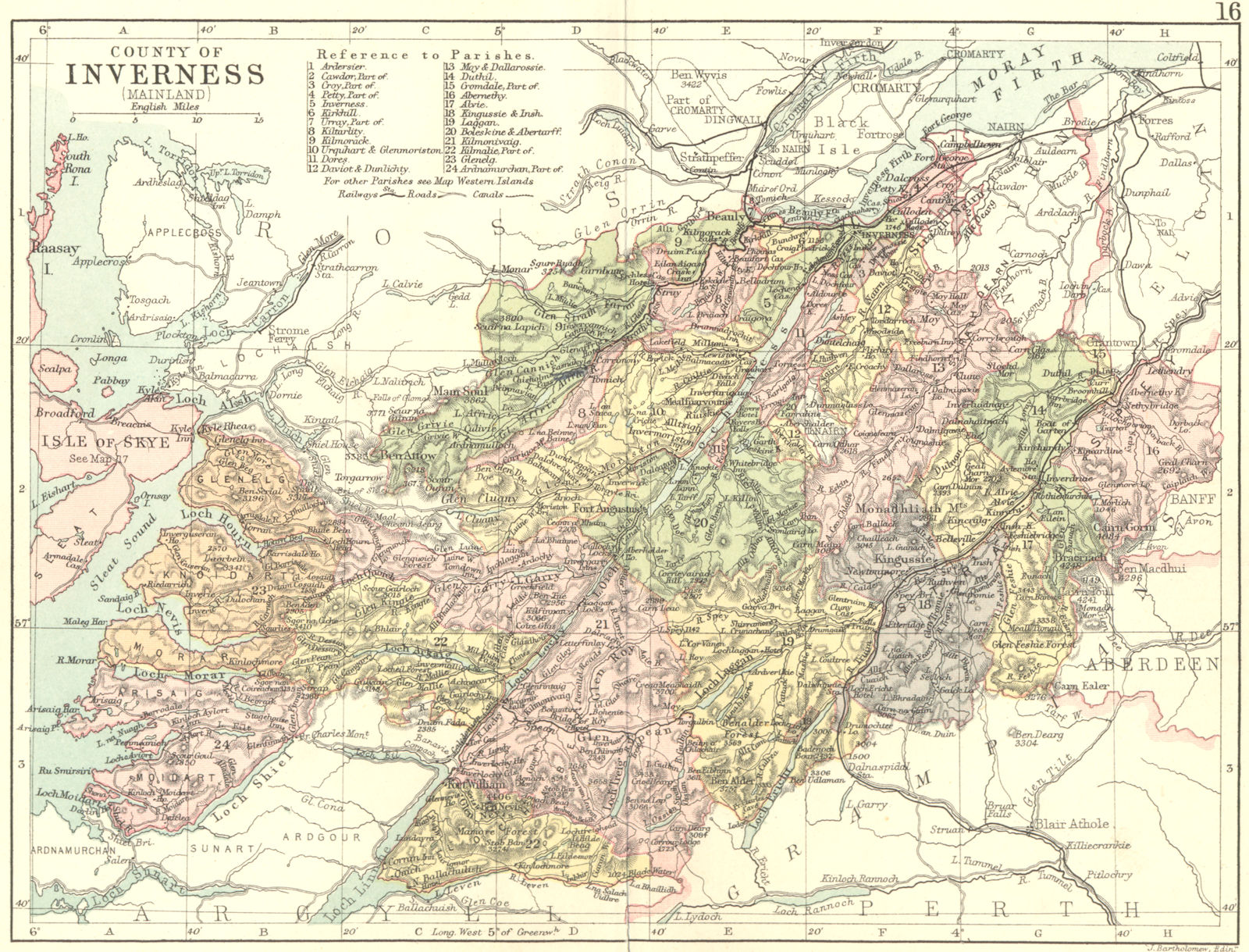 Associate Product SCOTLAND. Inverness-shire. Philip 1891 old antique vintage map plan chart