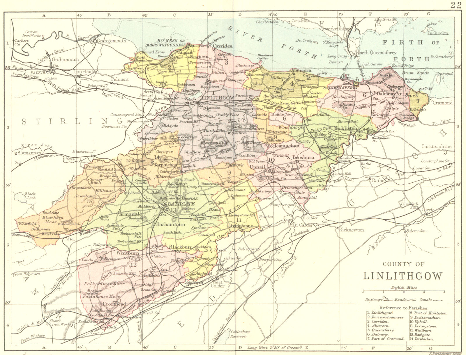 SCOTLAND. Linlithgow. Linlithgowshire; Philip 1891 old antique map plan chart