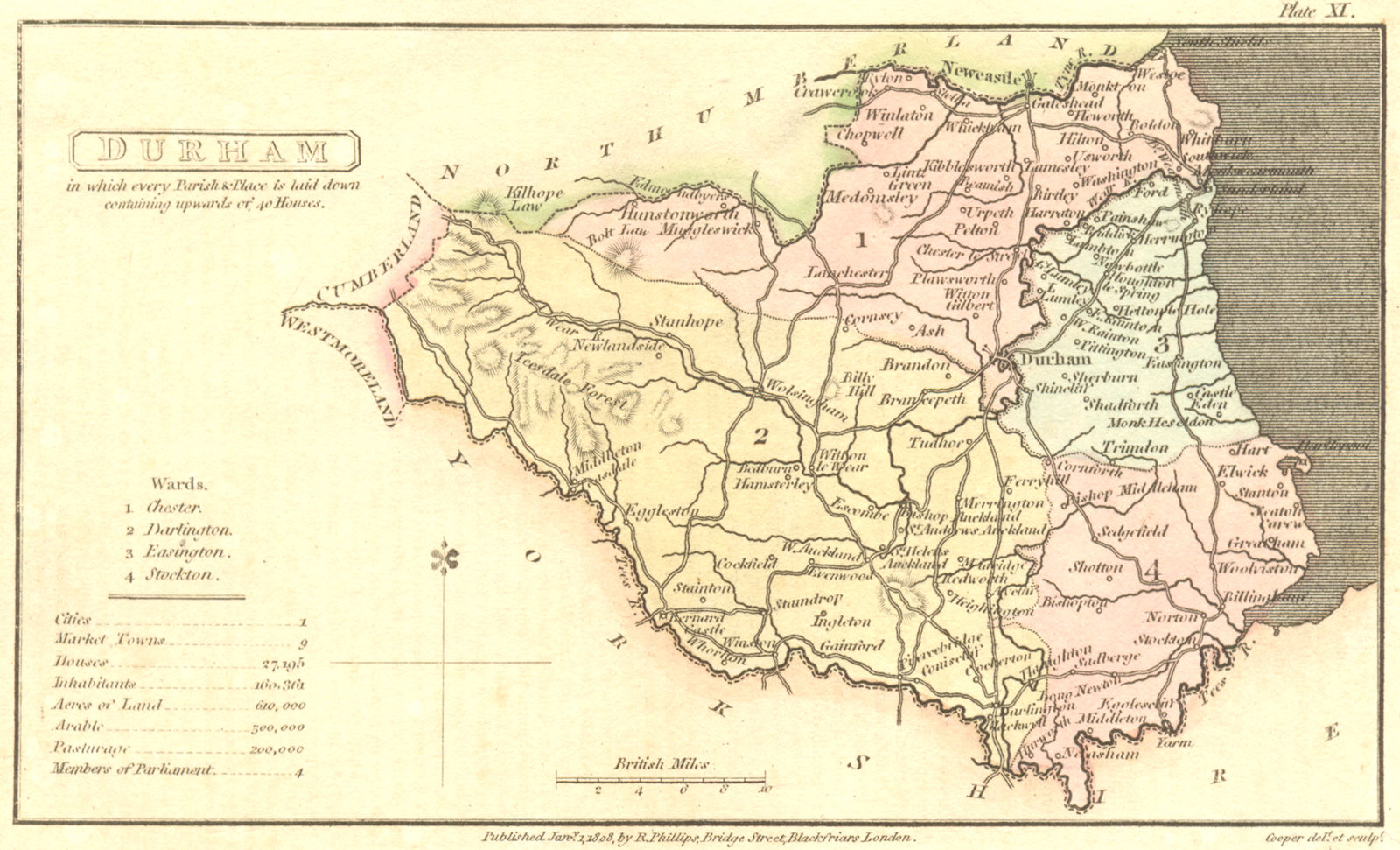 DURHAM. Capper. Scarce 1813 old antique vintage map plan chart