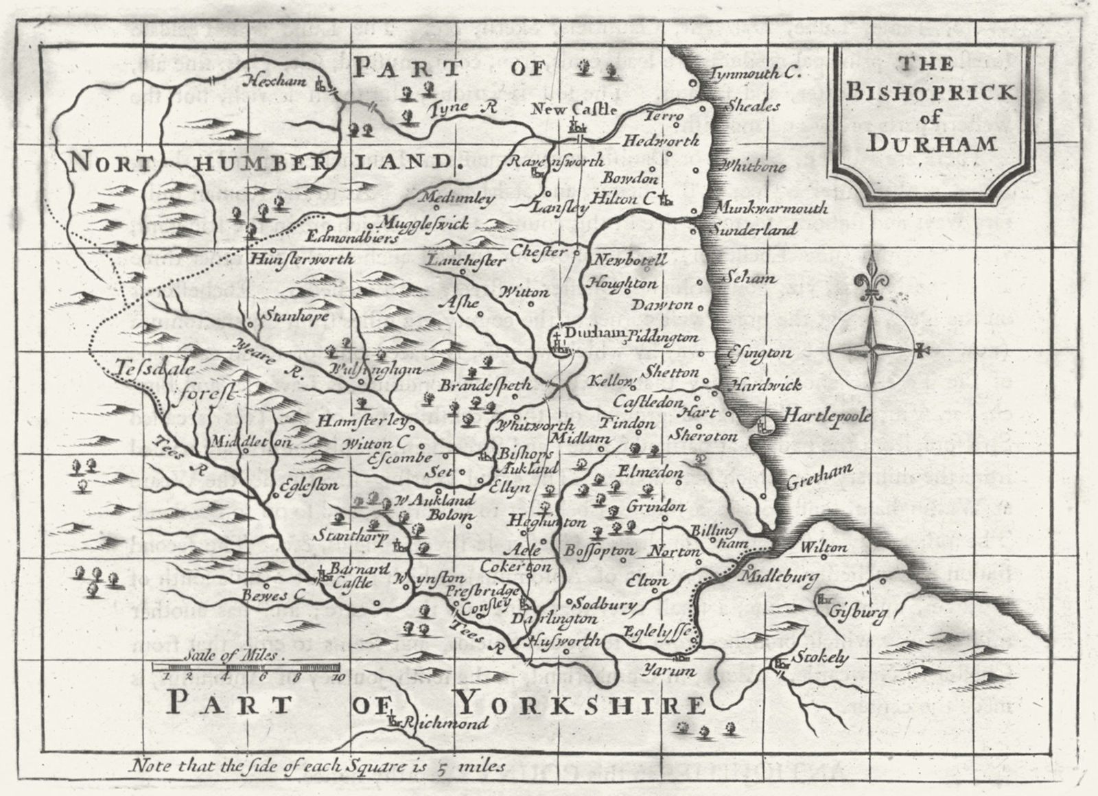 DURHAM. Bishoprick of. Grose Seller 1795 old antique vintage map plan chart