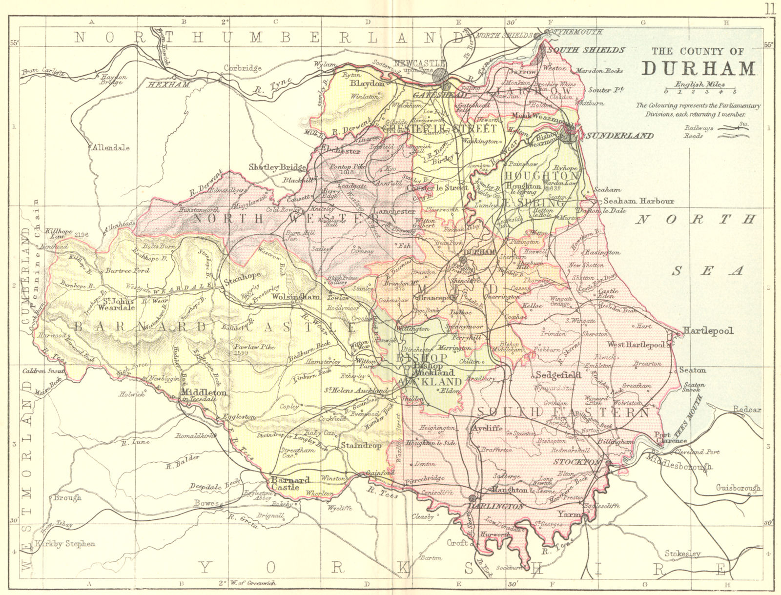 DURHAM. Philip 1887 old antique vintage map plan chart