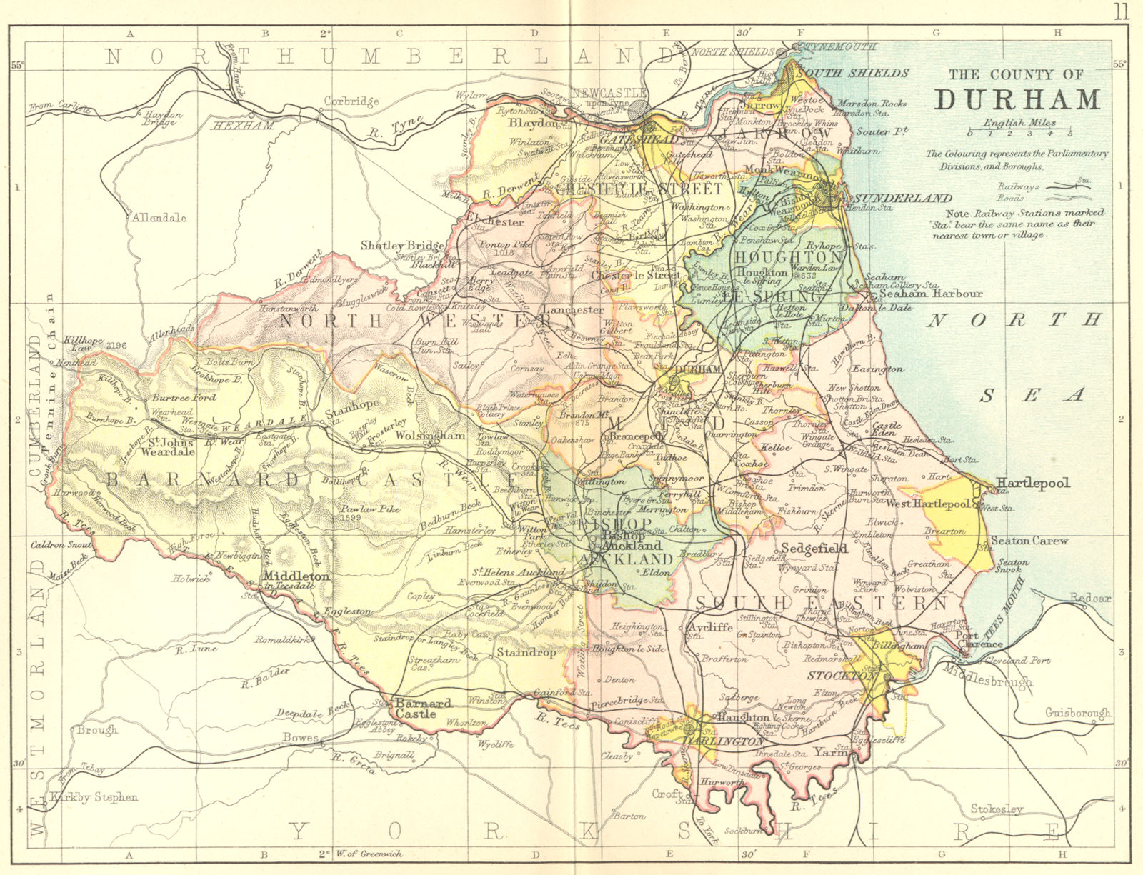 DURHAM. Philip 1898 old antique vintage map plan chart