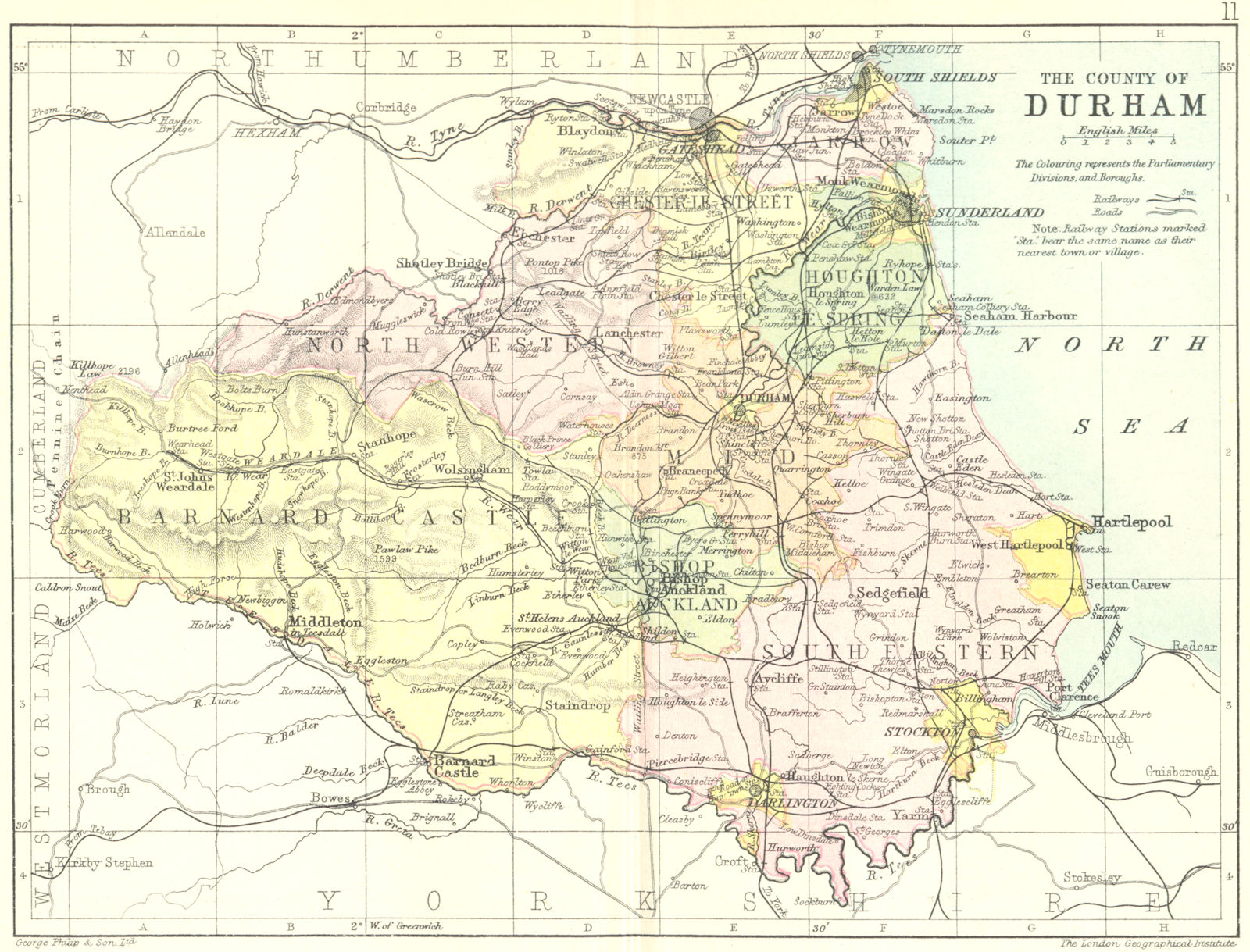 DURHAM. Philip 1890 old antique vintage map plan chart