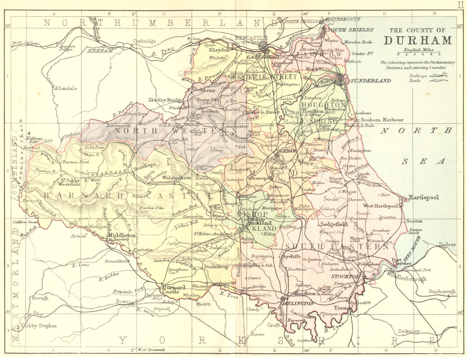 DURHAM. Philip 1888 old antique vintage map plan chart