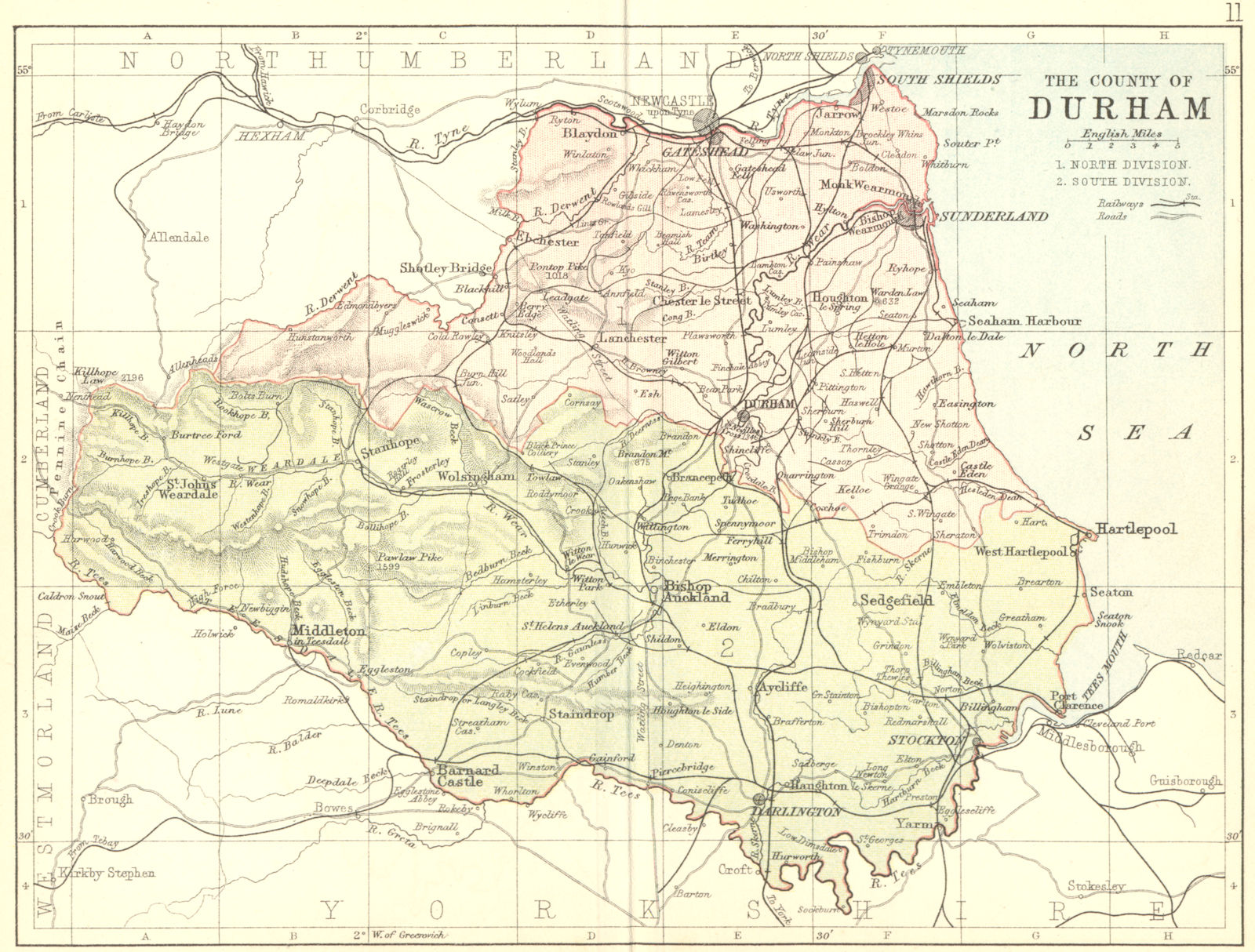 DURHAM. Philip 1876 old antique vintage map plan chart